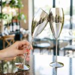 Professional Wine Service with Angled Rim Stainless Steel Tulip Goblet at High-End Event