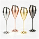 Angled Rim Tulip Goblet in Mirror Polish, Rose Gold Plated and Gold Plated Finishes - Stainless Steel Wine Goblet Color Options
