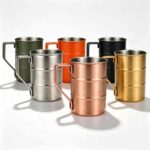 Barrel Shaped Camping Mug in Plated and Spray Paint Finishes - Stainless Steel Outdoor Mug Color Options