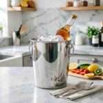 Professional Service with Classic Ring Handle Stainless Steel Ice Bucket in High-End Catering Event