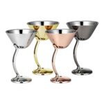 Curved Stem Martini Glass in Mirror Polish, Rose Gold Plated and Gold Plated Finishes - Stainless Steel Martini Glass Color Options