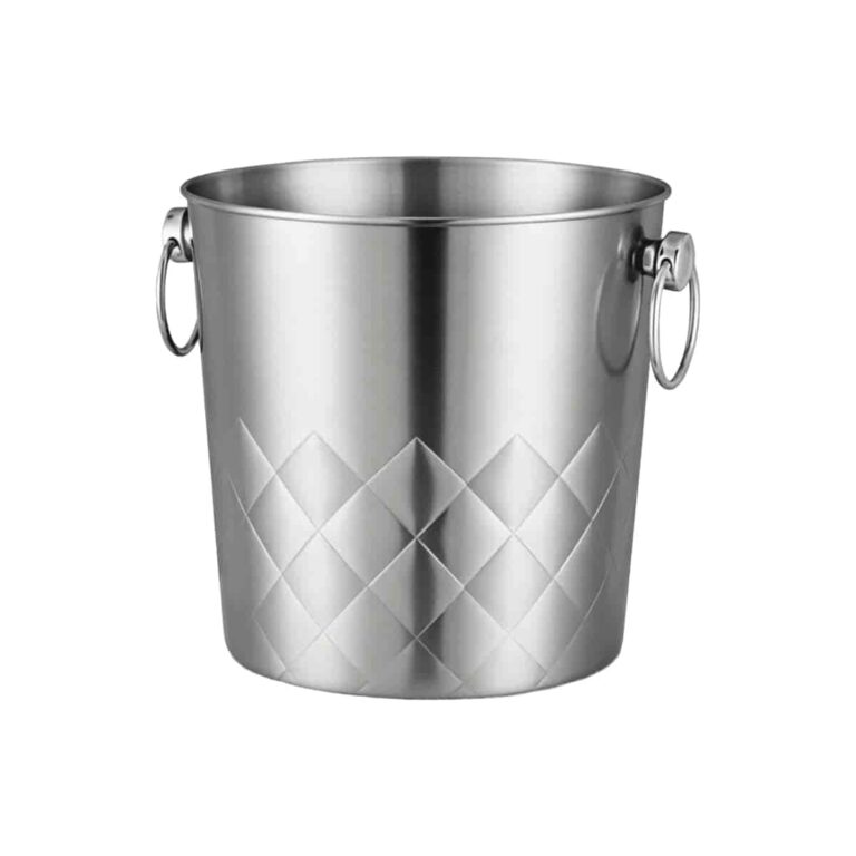 Diamond Patterned Ice Bucket Supplier - Stainless Steel Ice Bucket with Embossed Geometric Texture and Ring Handles