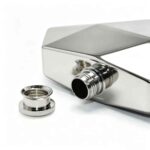 Diamond Shaped Hip Flask Shown Flat - Detail of Multi-Faceted Geometric Design and Slim Profile