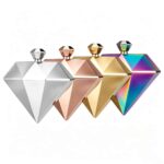 Diamond Shaped Hip Flask in Mirror Polish, Rose Gold Plated and Gold Plated Finishes - Geometric Stainless Steel Hip Flask Color Options