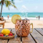 Diamond Textured Moscow Mule Mug Used for Serving Moscow Mules at Luxury Tropical Resort Bar
