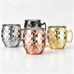 Diamond Textured Moscow Mule Mug in Mirror Polish, Rose Gold Plated and Gold Plated Finishes - Geometric Stainless Steel Mug Color Options