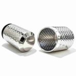 Hammered Coke Can Shaped Cup Shown Flat - Detail of Hammered Texture and Cylindrical Silhouette