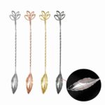 Leaf Shaped Twisted Stem Mixing Spoon in Mirror Polish, Rose Gold Plated and Gold Plated Finishes - Stainless Steel Mixing Spoon Color Options