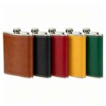 Leather Wrapped Hip Flask in Classic Brown, Black and Custom Leather Colors - Premium Leather Hip Flask Color Options