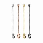 Muddler Tip Twisted Stem Mixing Spoon in Mirror Polish, Rose Gold Plated and Gold Plated Finishes - Stainless Steel Mixing Spoon Color Options