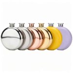 Portable Round Hip Flask in Mirror Polish, Matte Polish, Plated and painted Finishes - Round Stainless Steel Hip Flask Color Options