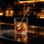 Precision Mixology with Red-Eye Skull Tip Twisted Stem Stainless Steel Spoon in Dark-Themed Lounge