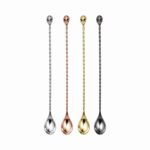 Red-Eye Skull Tip Twisted Stem Mixing Spoon in Mirror Polish, Rose Gold Plated and Gold Plated Finishes - Stainless Steel Mixing Spoon Color Options