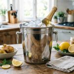 Professional Service with Ribbed Stainless Steel Ice Bucket with Ring Handles in High-End Event Setting