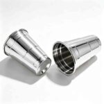 Ribbed Stainless Steel Cup Shown Flat - Detail of Tiered Rib Design and Flat Base