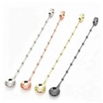 Ring Top Beaded Stem Swizzle Spoon in Mirror Polish, Rose Gold Plated and Gold Plated Finishes - Stainless Steel Swizzle Spoon Color Options