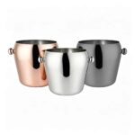 Round Beverage Ice Bucket in Mirror Polish, Rose Gold Plated and Gold Plated Finishes - Stainless Steel Ice Bucket Color Options