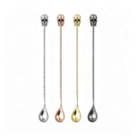 Skull Tip Twisted Stem Mixing Spoon in Mirror Polish, Rose Gold Plated and Gold Plated Finishes - Stainless Steel Mixing Spoon Color Options