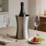 Professional Table Service with Sleek Curve Stainless Steel Double Wall Wine Cooler in High-End Hotel