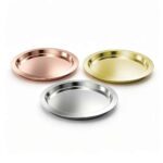 Sleek Round Serving Tray in Mirror Polish, Rose Gold Plated and Gold Plated Finishes - Stainless Steel Serving Tray Color Options