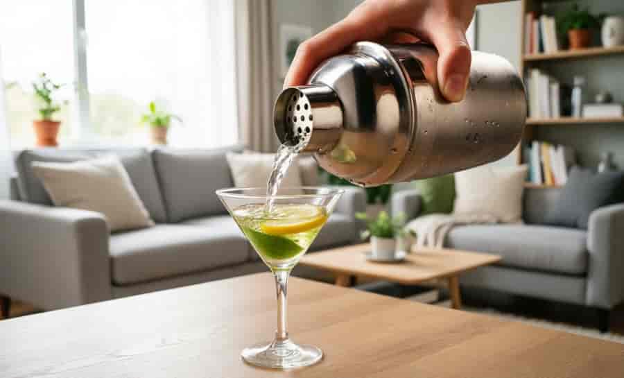 cobbler shaker in use home bar beginner bartender easy to use stainless steel