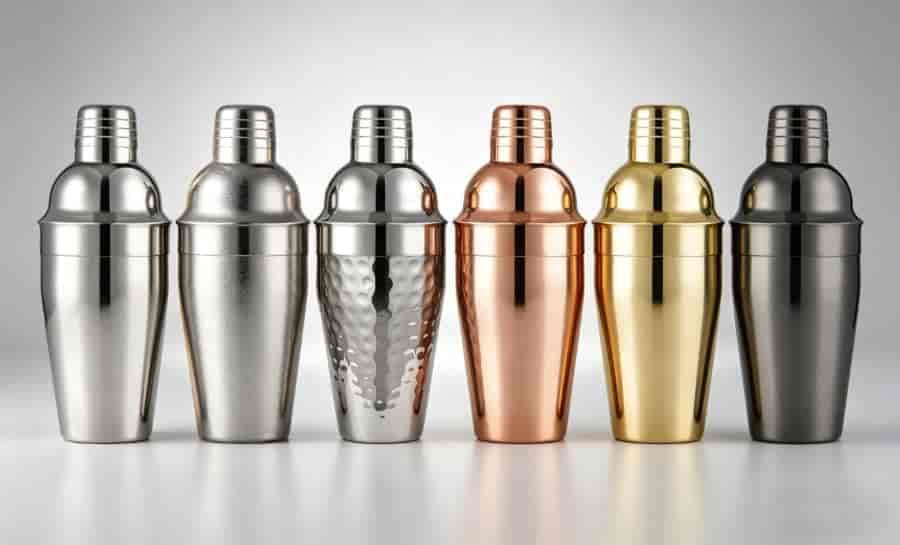 cocktail shaker surface finish options mirror polish brushed hammered PVD gold rose gold black