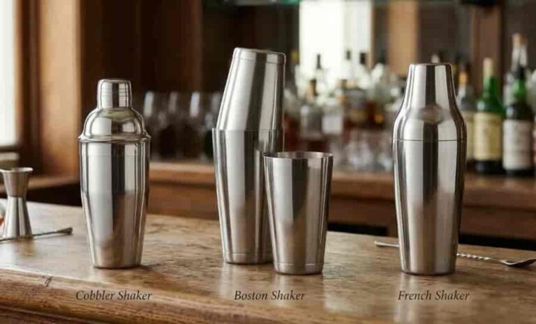 three types of cocktail shakers cobbler boston french shaker stainless steel
