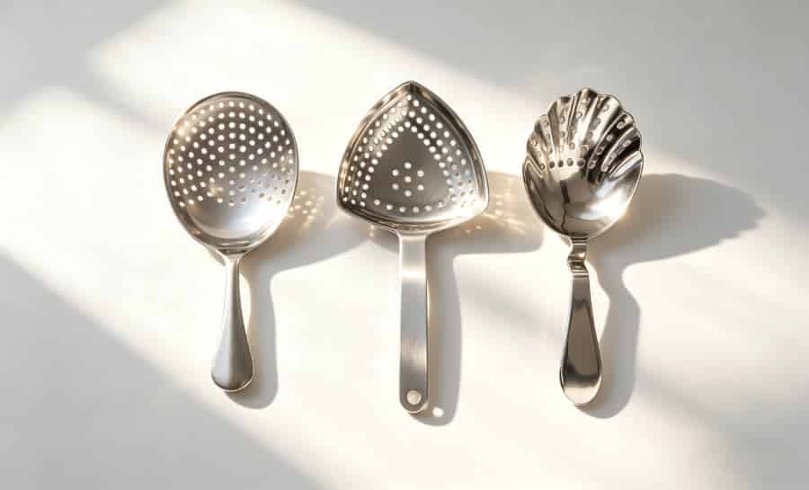 julep cocktail strainer stainless steel perforated spoon design mixing glass bar tool