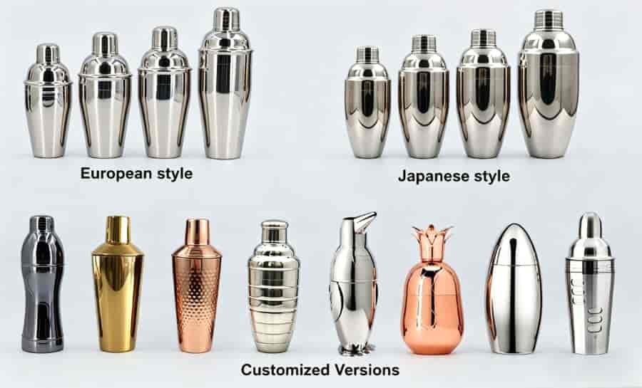 cobbler cocktail shaker three piece stainless steel with built-in strainer and cap