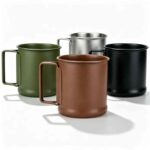 Folding Handle Camping Cup in Black Spray Paint, Olive Green, Matte Sand and Silver Finish - Stainless Steel Outdoor Camping Mug Color Options