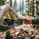 Stainless Steel Folding Handle Camping Cup in Outdoor Adventure and Trekking Scene