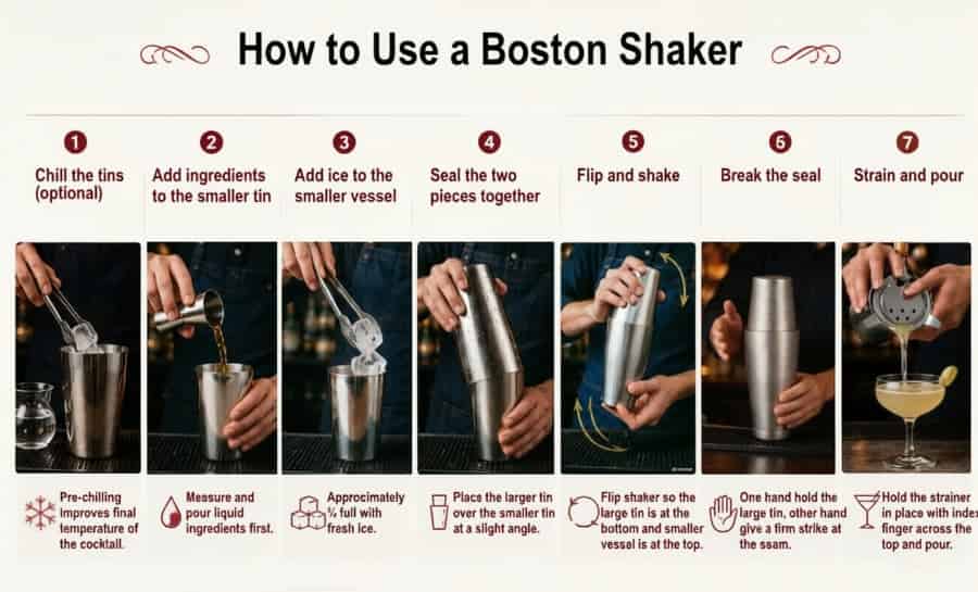 How to Use a Cocktail Shaker: Step-by-Step Guide for Every Shaker Type 3 how to use boston cocktail shaker step by step two piece tin professional bartender technique