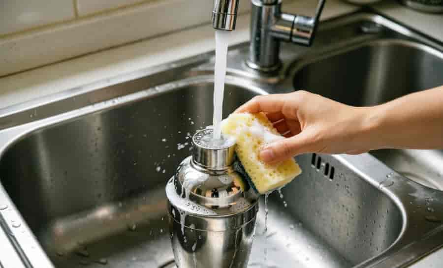 How to Use a Cocktail Shaker: Step-by-Step Guide for Every Shaker Type 7 cleaning stainless steel cocktail shaker maintenance care rinse wash bar tool