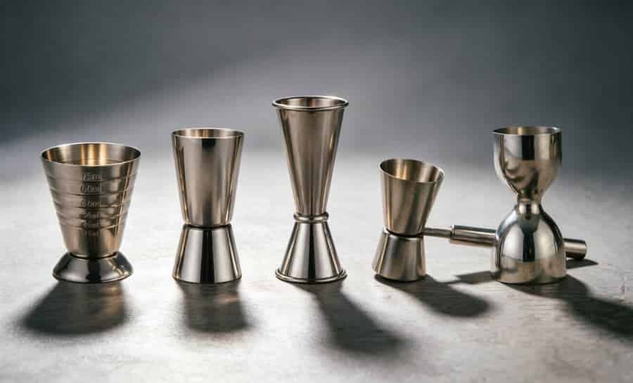 cocktail jigger types all styles stainless steel single double rolled edge handled bell shaped