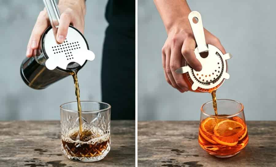 hawthorne strainer 2 prong vs 4 prong comparison stainless steel cocktail bar tool stability