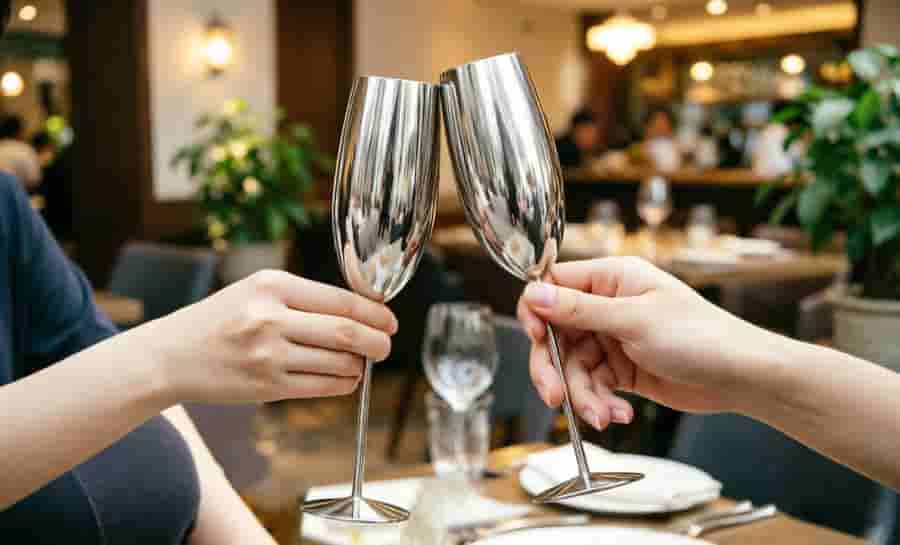 Stainless Steel Cocktail Glasses: Types, Benefits & Wholesale Buyer's Guide 4 stainless steel champagne flute 304 slim stem tall narrow bowl mirror polish wholesale barware