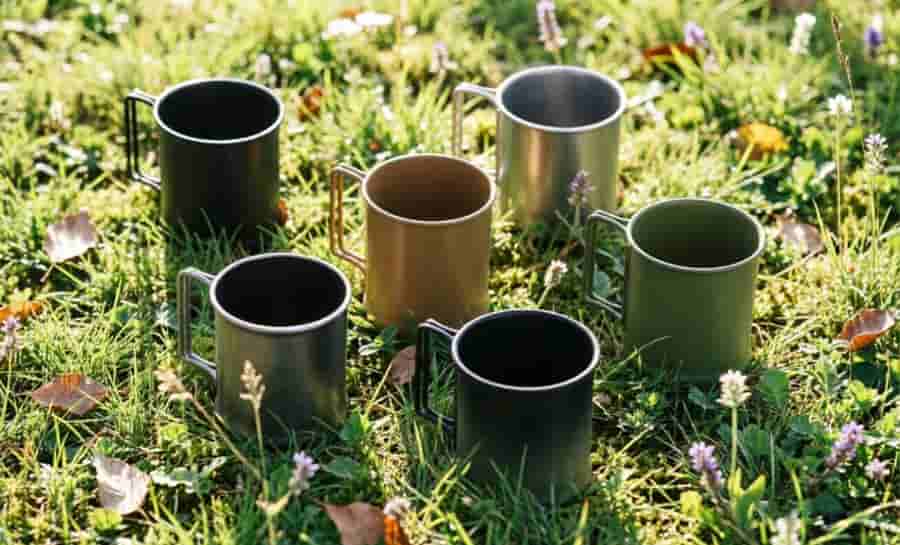 camping mug stainless steel folding handle barrel shaped outdoor lifestyle wholesale