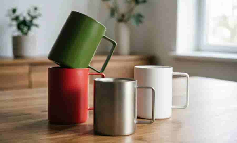 double layer cylindrical mug vacuum insulated stainless steel wholesale corporate gifting